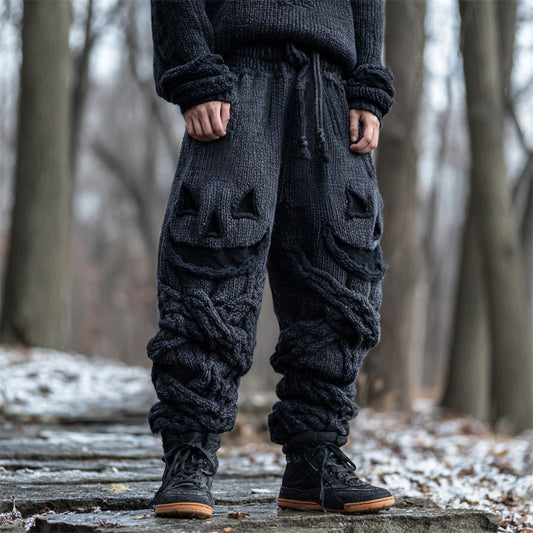 Halloween Pumpkin Emoji Men's Loose Knit Pants artswardrobe