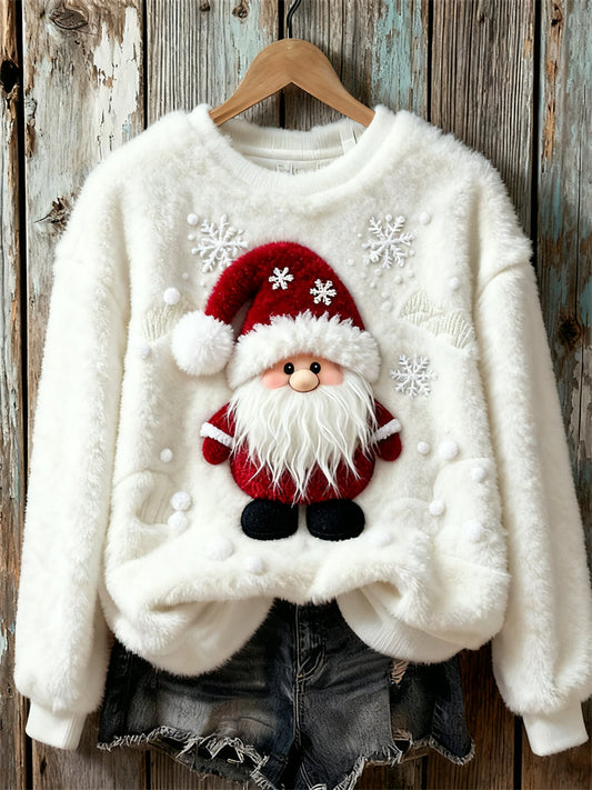Comstylish Lovely Fuzzy Christmas Gnome Snowflakes Cozy Plush Sweatshirt
