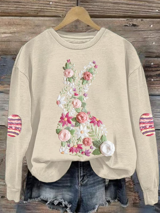 Comstylish Women's Retro Easter Bunny Print Sweatshirt