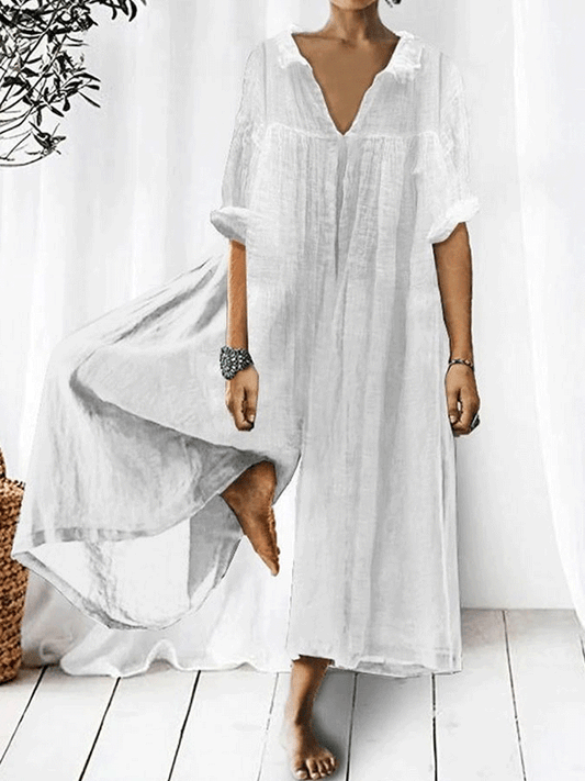 Women'S Casual Solid Color V-Neck Jumpsuit