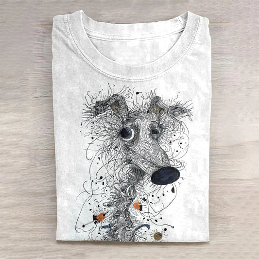 Comstylish Dog Art Scrawled Puppy Print Casual Short Sleeve T-Shirt