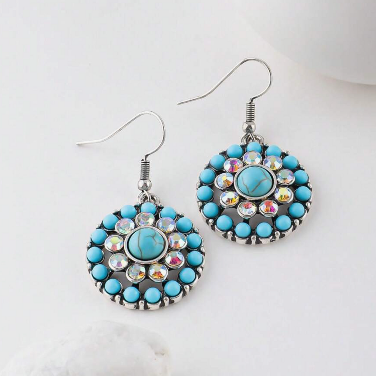 Mandala Blue Inlaid Stone Earrings