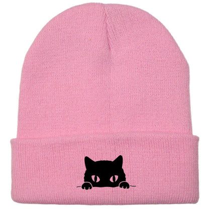Comstylish Unisex Cartoon Black Cat Print Coldproof Knitted Hat