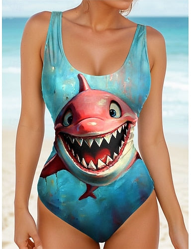 Swimwear One Piece Monokini Briefs Swimsuit Tummy Control High Waist Slim Backless Vacation Graphic Animal U Neck Sleeveless Bathing Suits