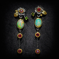 Earrings With Opal and Red Zirconia