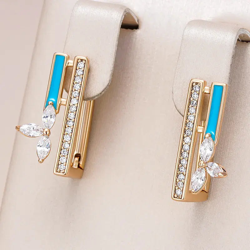 Earrings With Blue Enamel and Zirconia in Gold