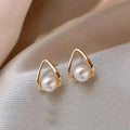 Triangular Hollow Earrings With Pearls