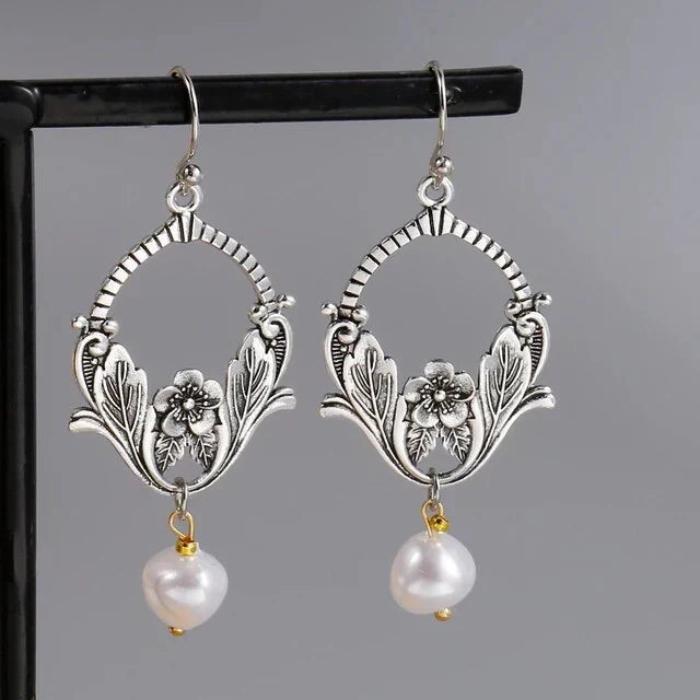 Silver Pearl Dangling Earrings