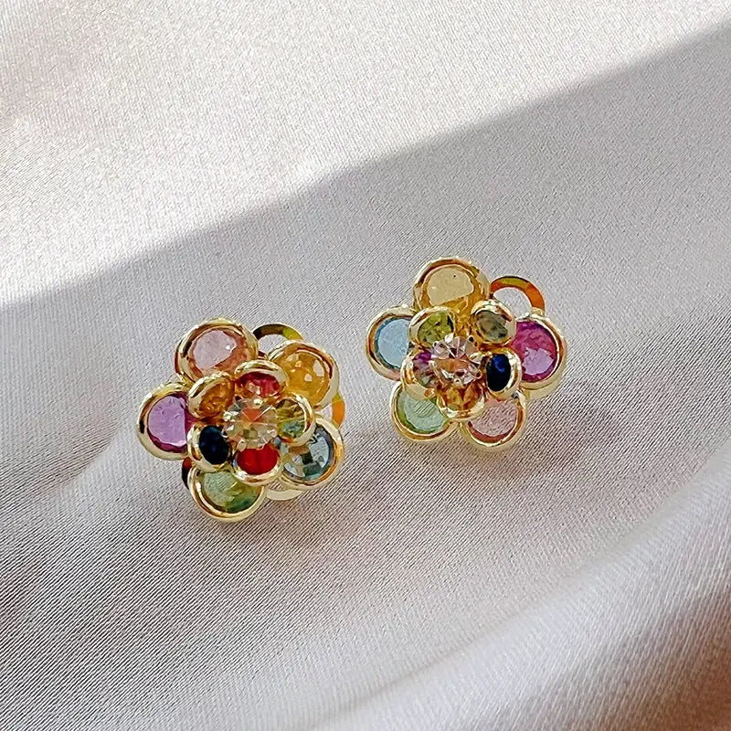 Colorful Crystal Flower Earrings