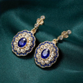 Blue Crystal Mandala Earrings on Gold