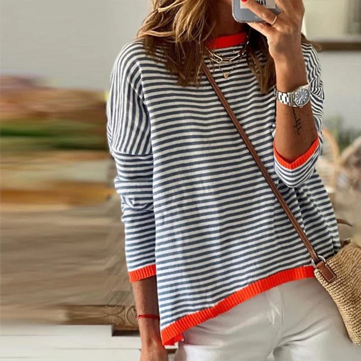 LM | Blue striped sweater with orange trim