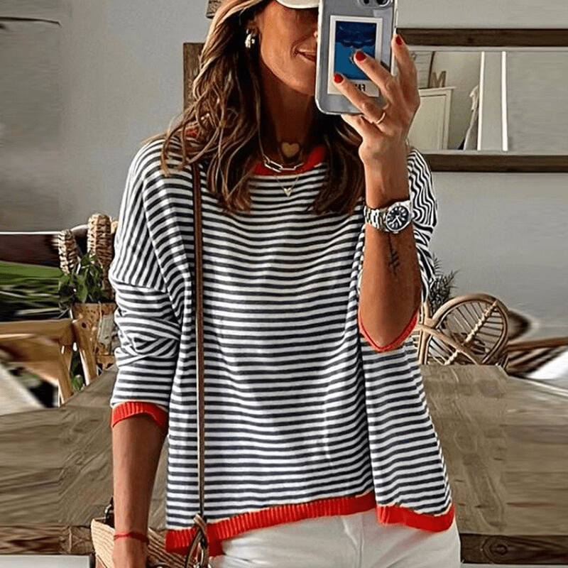 LM | Blue striped sweater with orange trim