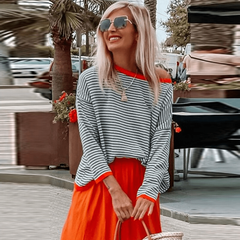 LM | Blue striped sweater with orange trim