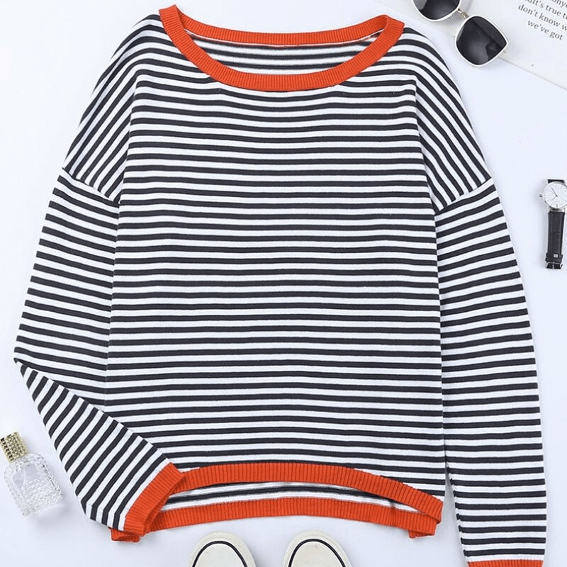 LM | Blue striped sweater with orange trim