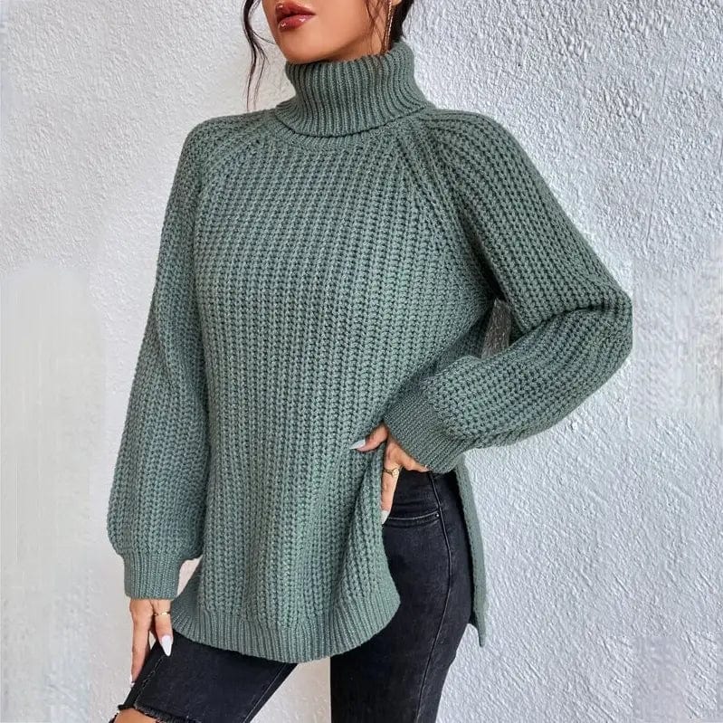 LM | Fashionable green turtleneck sweater