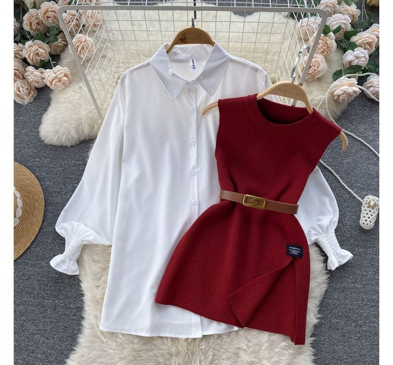 LM | Sleeveless sweater top set