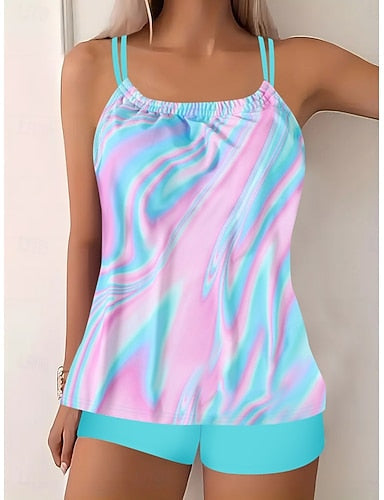 Tankini 2 Piece Swimsuit Shorts Tummy Control High Waist Slim Backless Vacation Beach Wear Halter Neck Sleeveless Bathing Suits