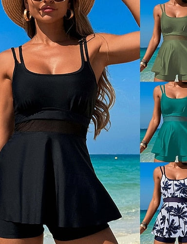Tankini Two Piece Swimsuit Racerback Swimwear Colored Swimwear Black White Breathable Quick Dry Lightweight Sleeveless - Swimming Surfing Beach Summer Spring