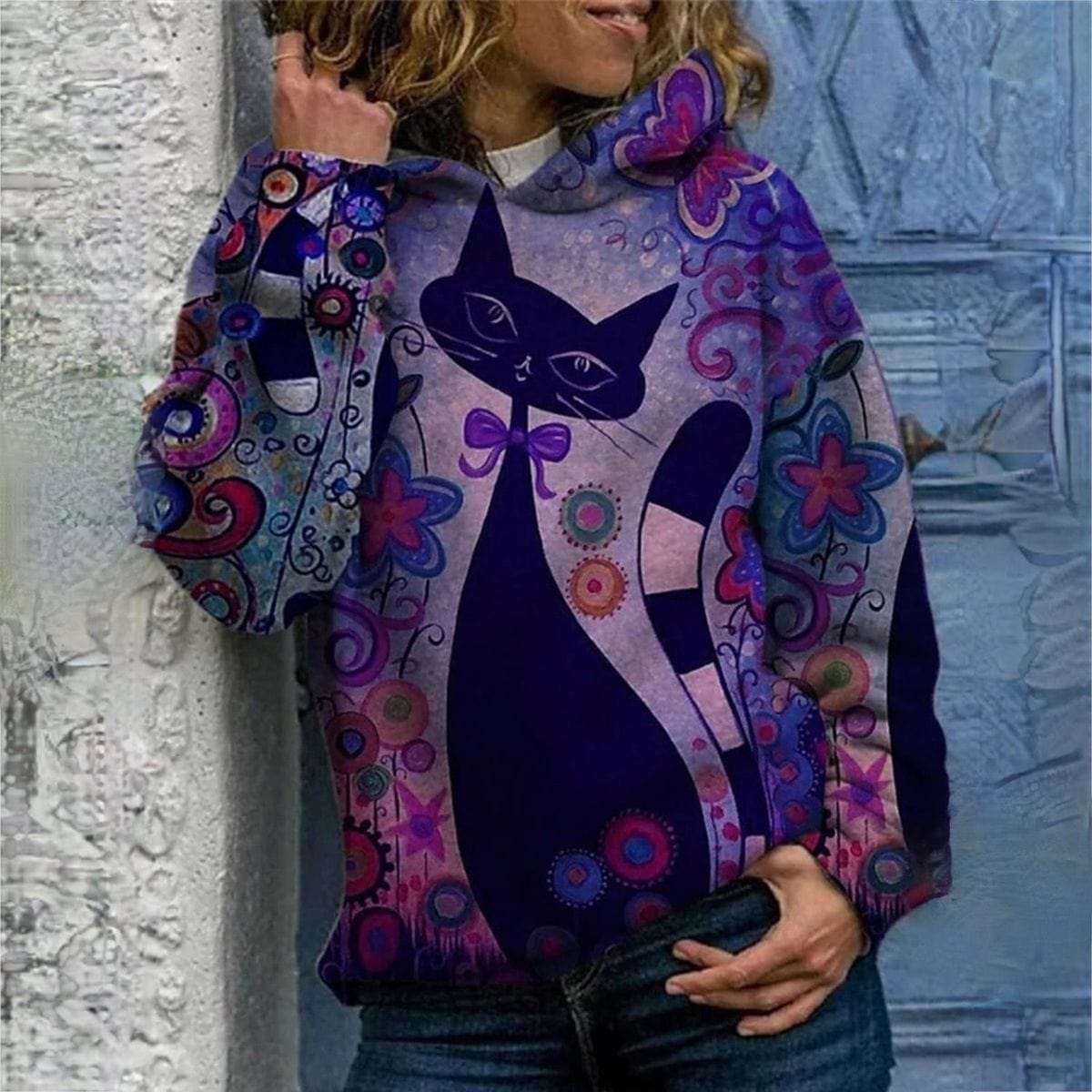 LM | Elegant hoodie with cat print