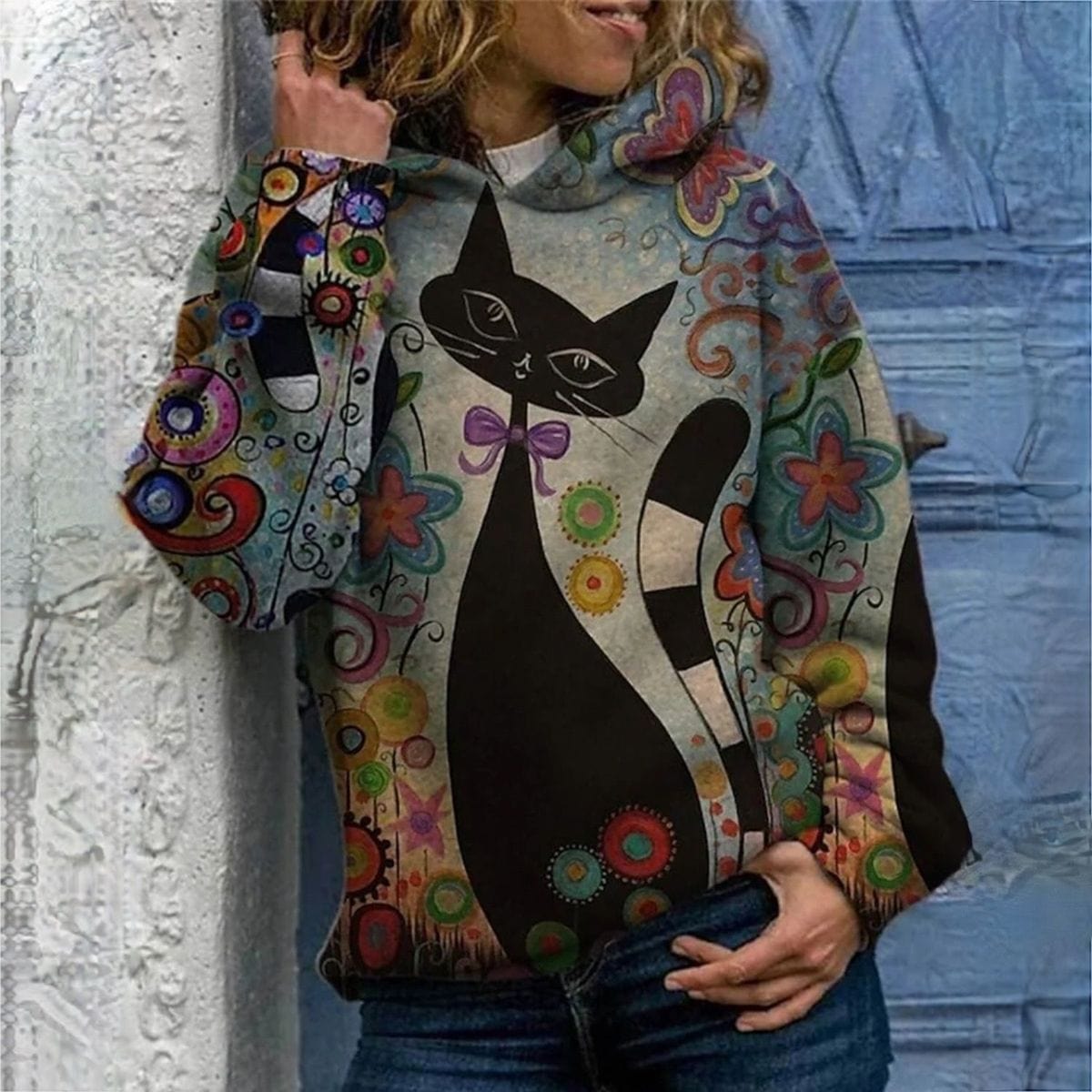 LM | Elegant hoodie with cat print