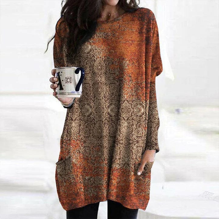 LM | Elegant orange sweater with mandala print