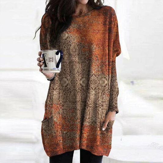 LM | Elegant orange sweater with mandala print