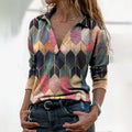 LM | Elegant sweater with geometric print and V-neckline