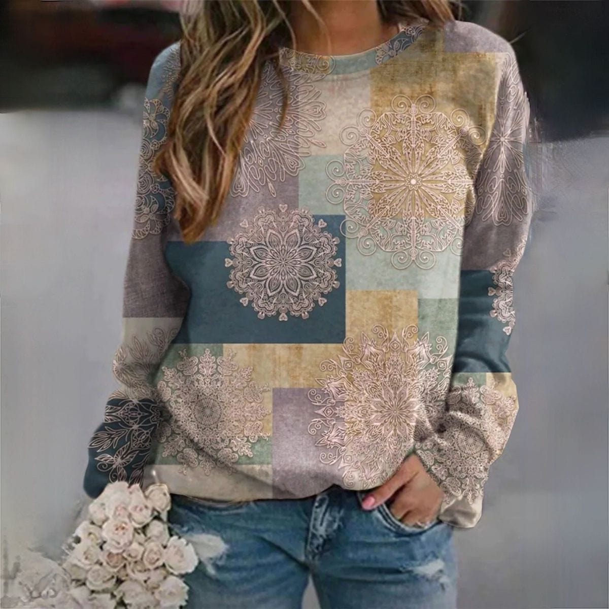 LM | Sweater with elegant block print