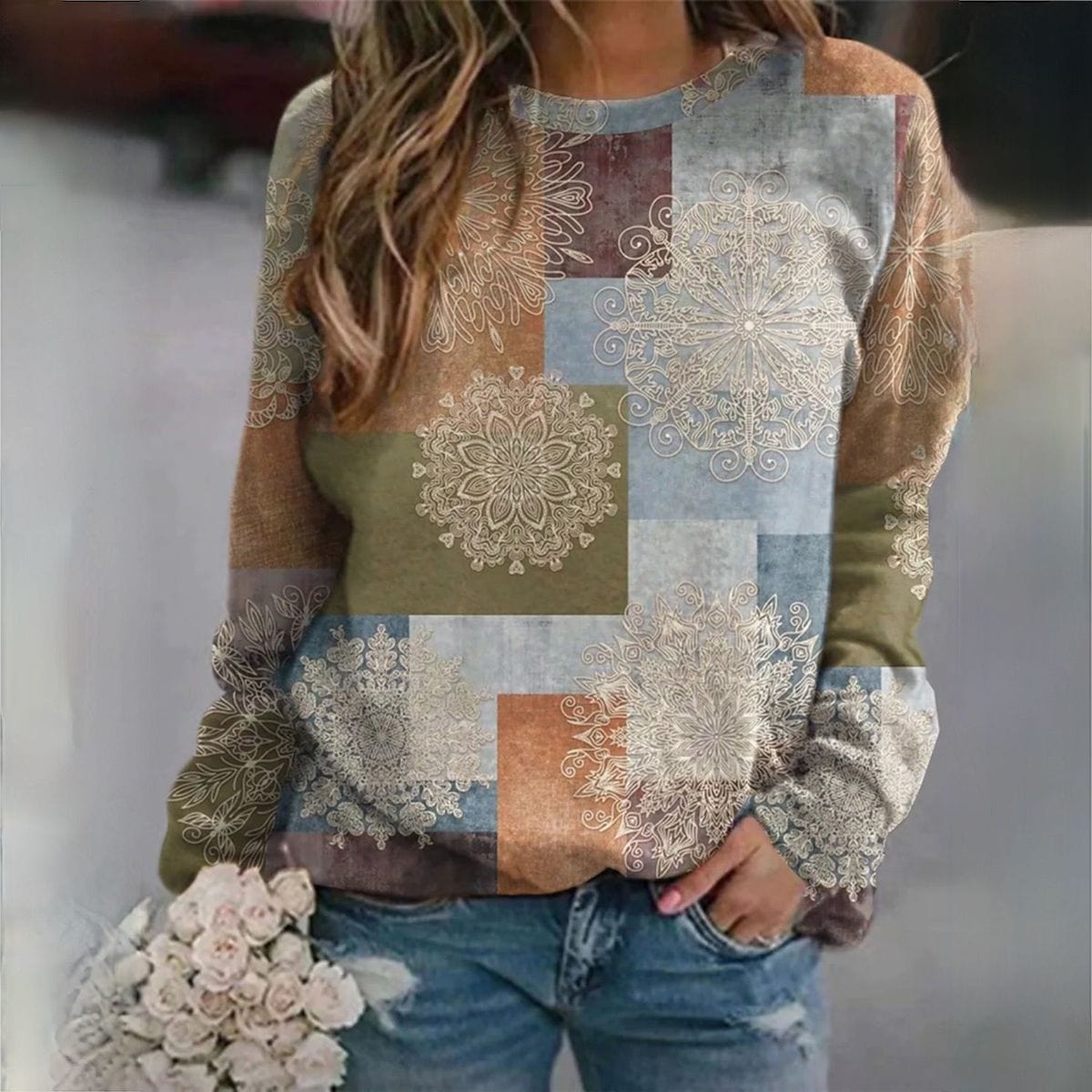 LM | Sweater with elegant block print
