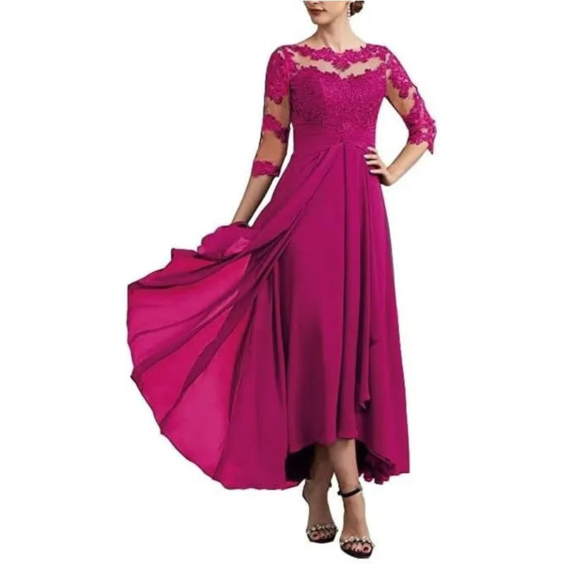 LM | Chiffon maxi dress with sheer sleeves in midi length