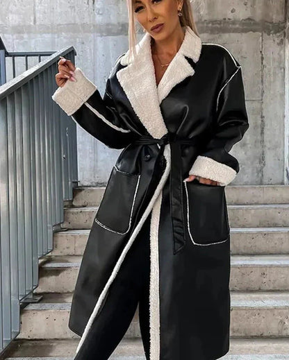 LM | Long leather jacket with fur