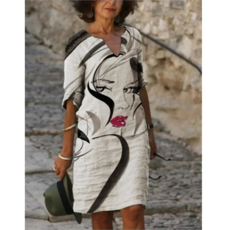 LM | Midi dress with V-neck and floral pattern