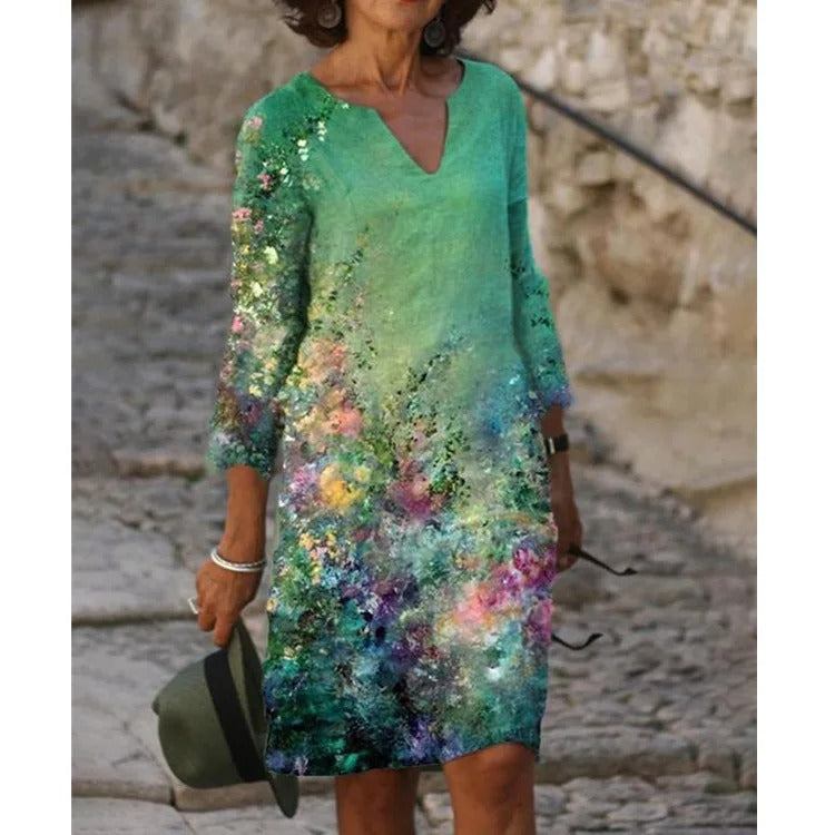 LM | Midi dress with V-neck and floral pattern