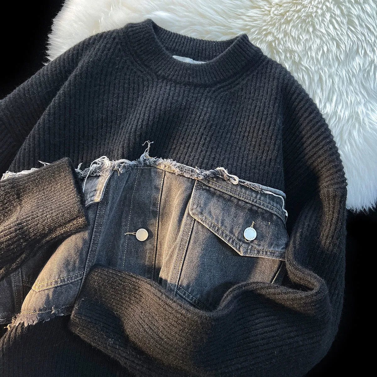 LM | Patchwork denim sweater