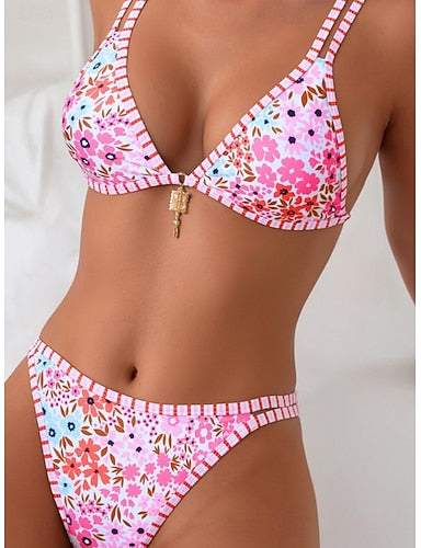 Bikini 2 Piece Swimsuit Cheeky Slim Backless Vacation Beach Wear V Neck Sleeveless Bathing Suits