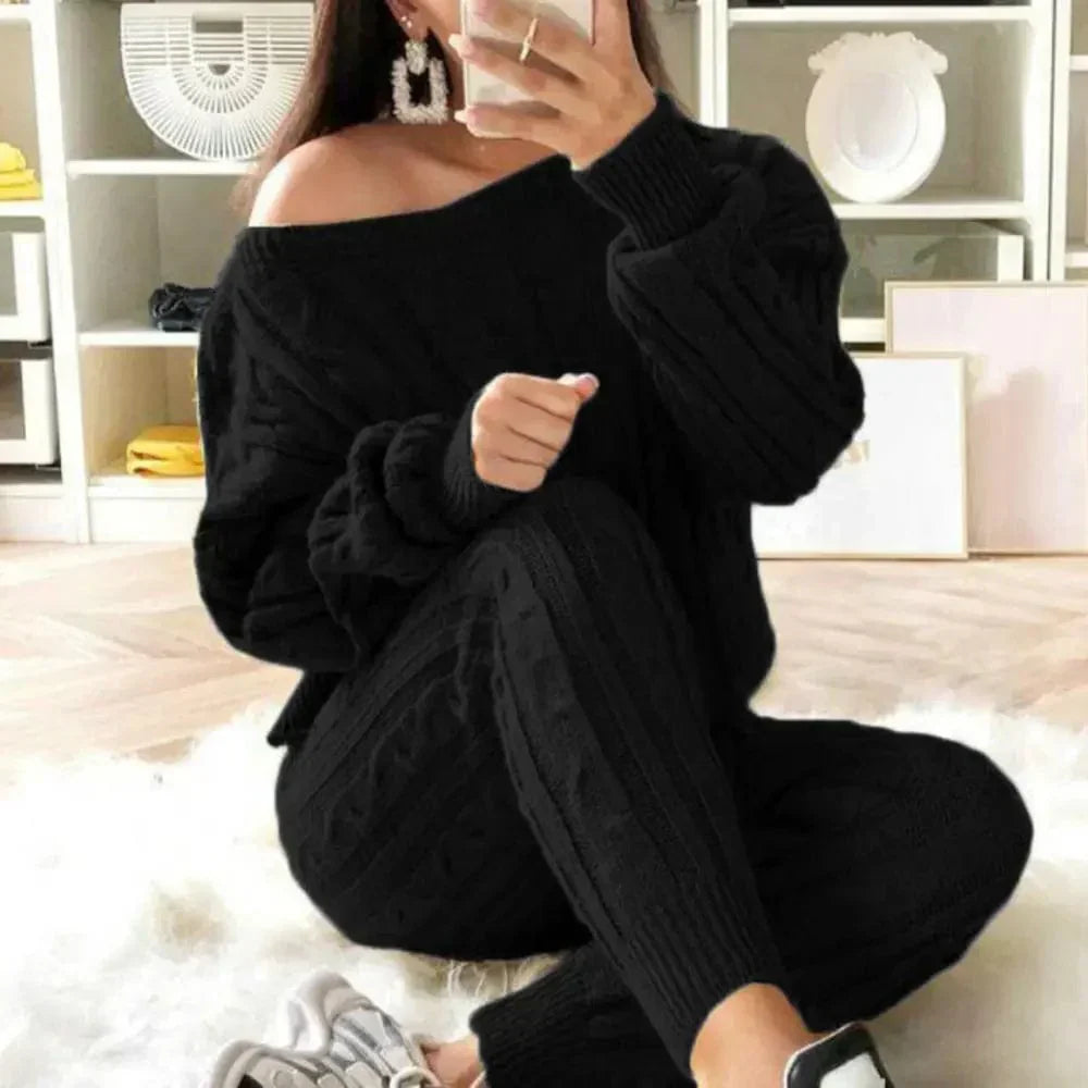 LM | MW -Women's 2-piece long knit suit with thick sweater