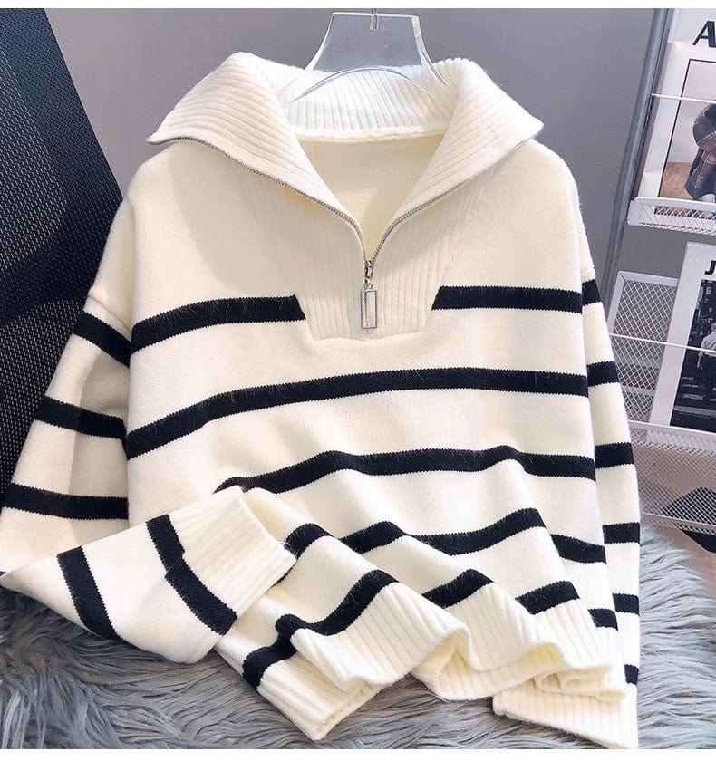 LM | Zipper Striped knit sweater