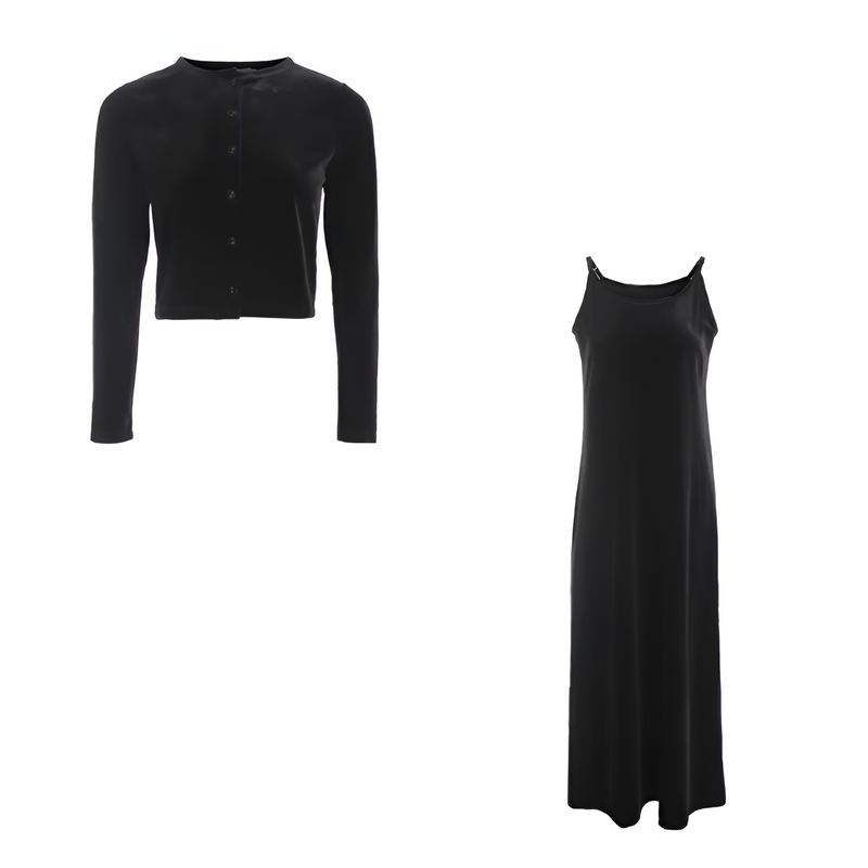 LM | Elegant velvet vest and belted dress set